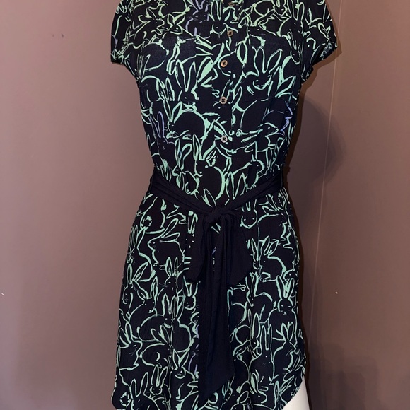 Anthropologie Maeve‎ Rabbit Prink Blue/Teal Shirt Dress, Size 00P (#88) - Picture 2 of 10